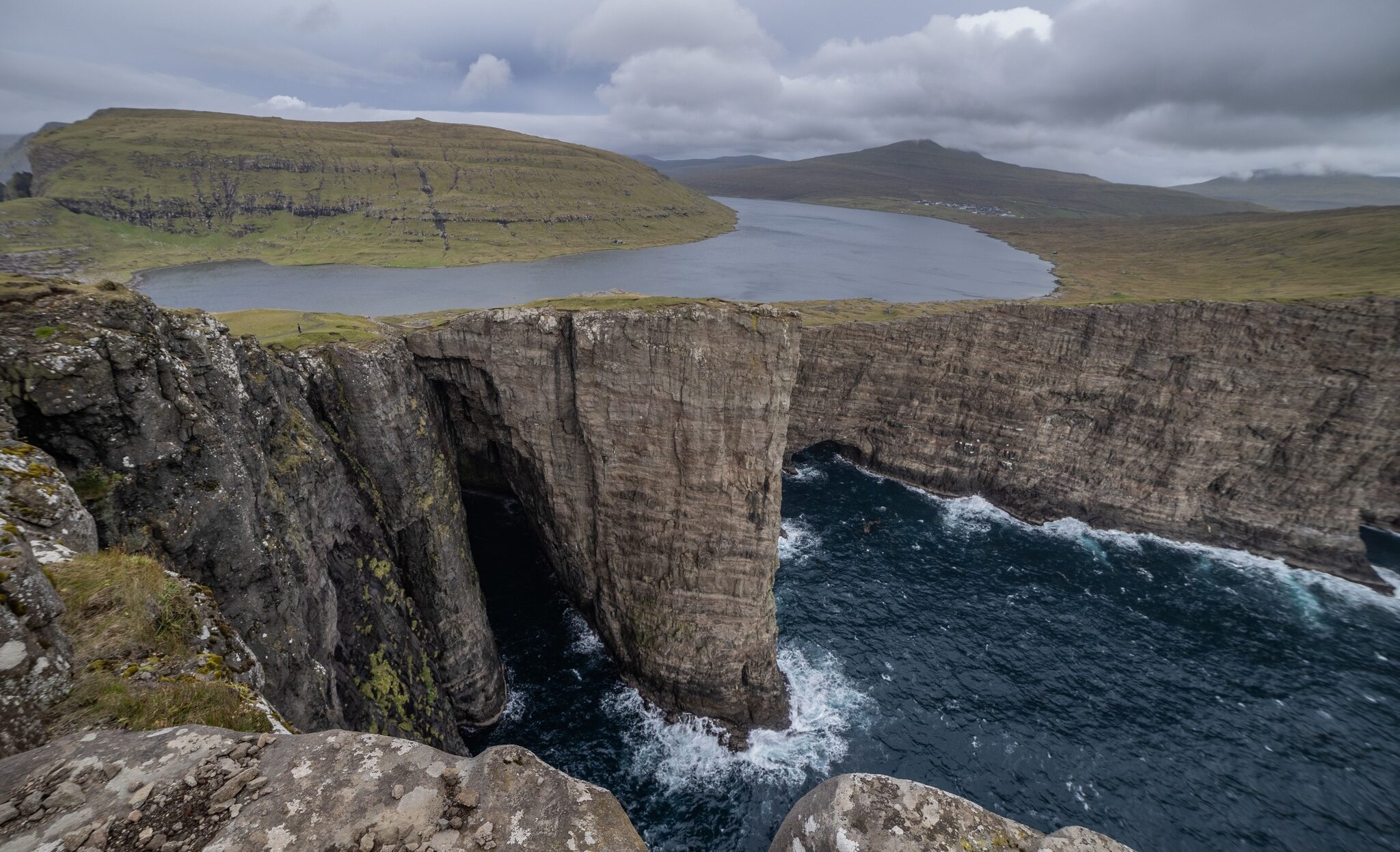 Leitisvatn and the Lake Above the Ocean viewpoint in the Faroe Islands